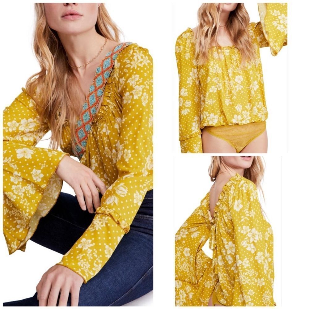 Free People One On One Date Bodysuit In Marigold Combo